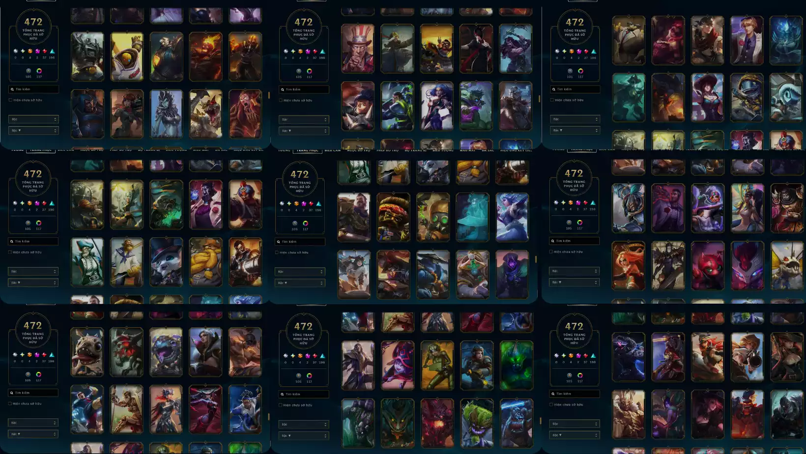 Ảnh LOL 472 SKIN 4 CAM 2 TIM 37 DO 196 XANH  117 DA SAC RANK SAT